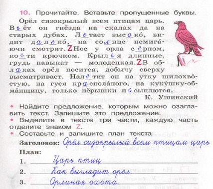 Составь описание известной тебе птицы по плану 2 класс русский язык рабочая тетрадь